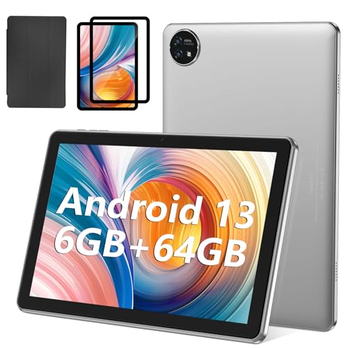 EHFiDC Tablet 10.1 inch Android 13 Tablets, 6(2+4) GB RAM+64GB ROM, 6000mAh, 1280 x 800 FHD, IPS Screen, Dual Camera, FM GPS 2.4G WiFi, Bluetooth (Gray)