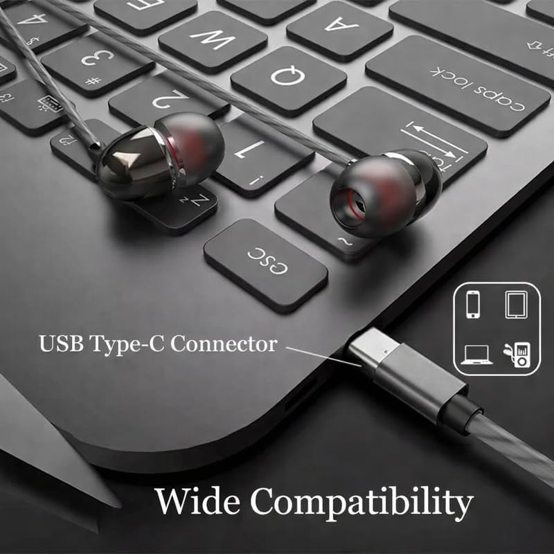 Image of Type-C Earphones for Xiaomi Redmi Note 11 Pro+ Earphones Original Like Wired in-Ear Headphones Stereo Deep Bass Headset Earbud with Type-C Audio Jack, Mic (Black.C.1TB)