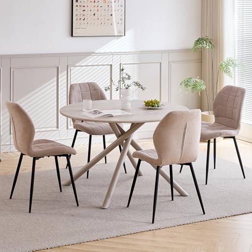 GrandCA HOME Ensemble Table et Chaises de Salle à Manger Nordique, Table Ronde 115x115x73 cm et 4 Chaises de Cuisine Rembourrées,Convient pour la Cuisine,la...
