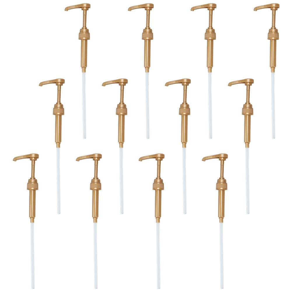 GOMAKERER 12 Sets Syrup Pump Dispenser, Dark Goldenrod Plastic Pump Bottles Head Replacement Syrup Pump Great for Home, Coffee Bar Drinking Mixes Tea Beverage Cocktails