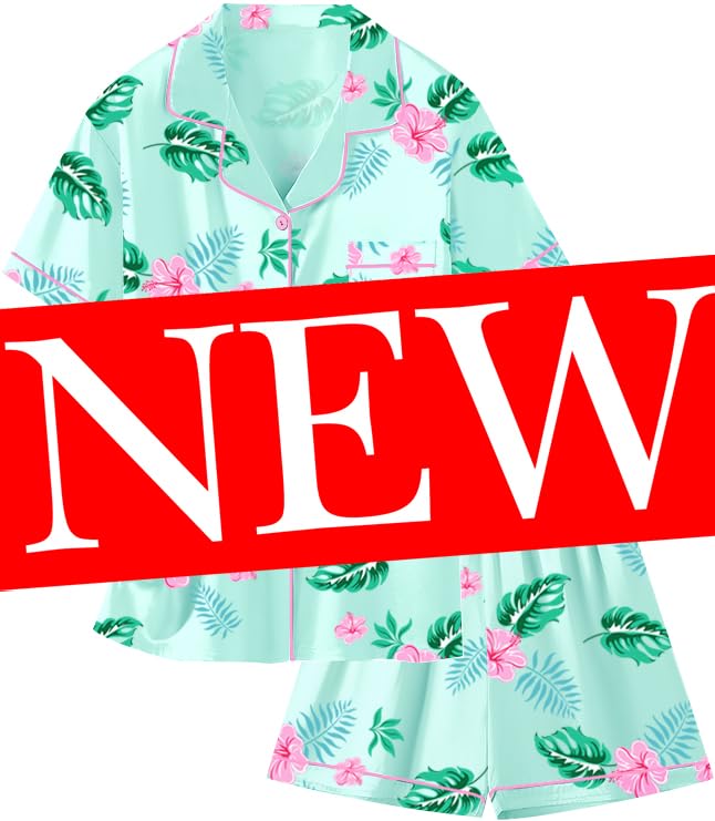Image of Schbbbta Girls Womens Pajamas, Satin Silky Pjs Set Kids 2Pcs Button-Down Nightwear Sleepwear Gift for Mommy and me