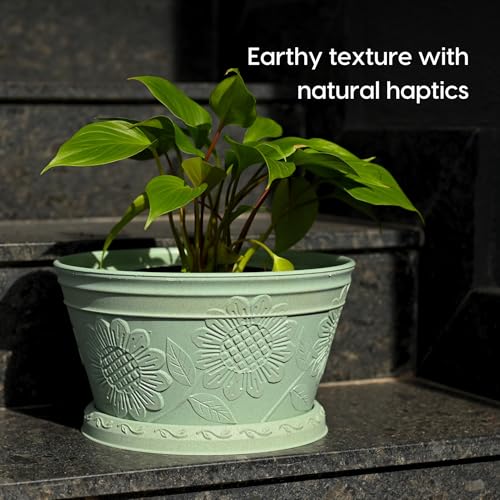 Image of Eha Earth Friendly Nile Planter 9.5 inch Planters for Home Decor| Bamboo Based Plant Pot | Pack of 4 | UV Protected Pot for Plant | Flower Pot for Living Room, for Outdoor and Indoor | Celeste