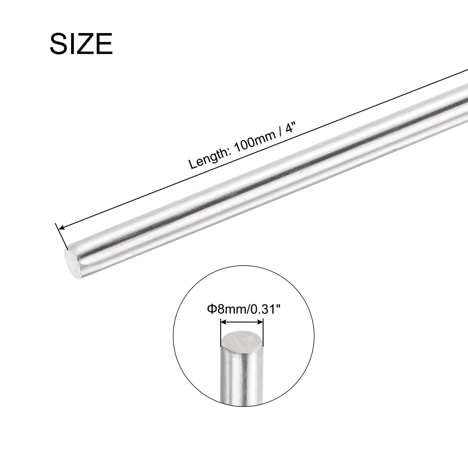 Asta Tonda in Acciaio Inossidabile 304 8mm x 100mm 20pz per Progetti Fai da Te
