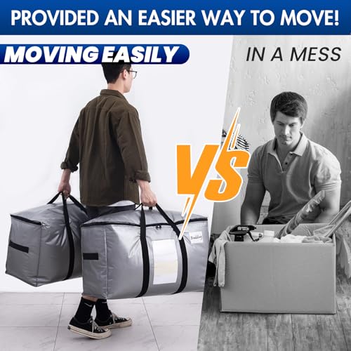 Image of TAILI Extra Large Moving Bags, 4 Pack Silver Heavy Duty Totes For Storage with Visible Window, Wrap Around Handles, Space Saving Storage Bags for Moving Supplies, Alternative to Moving Boxes