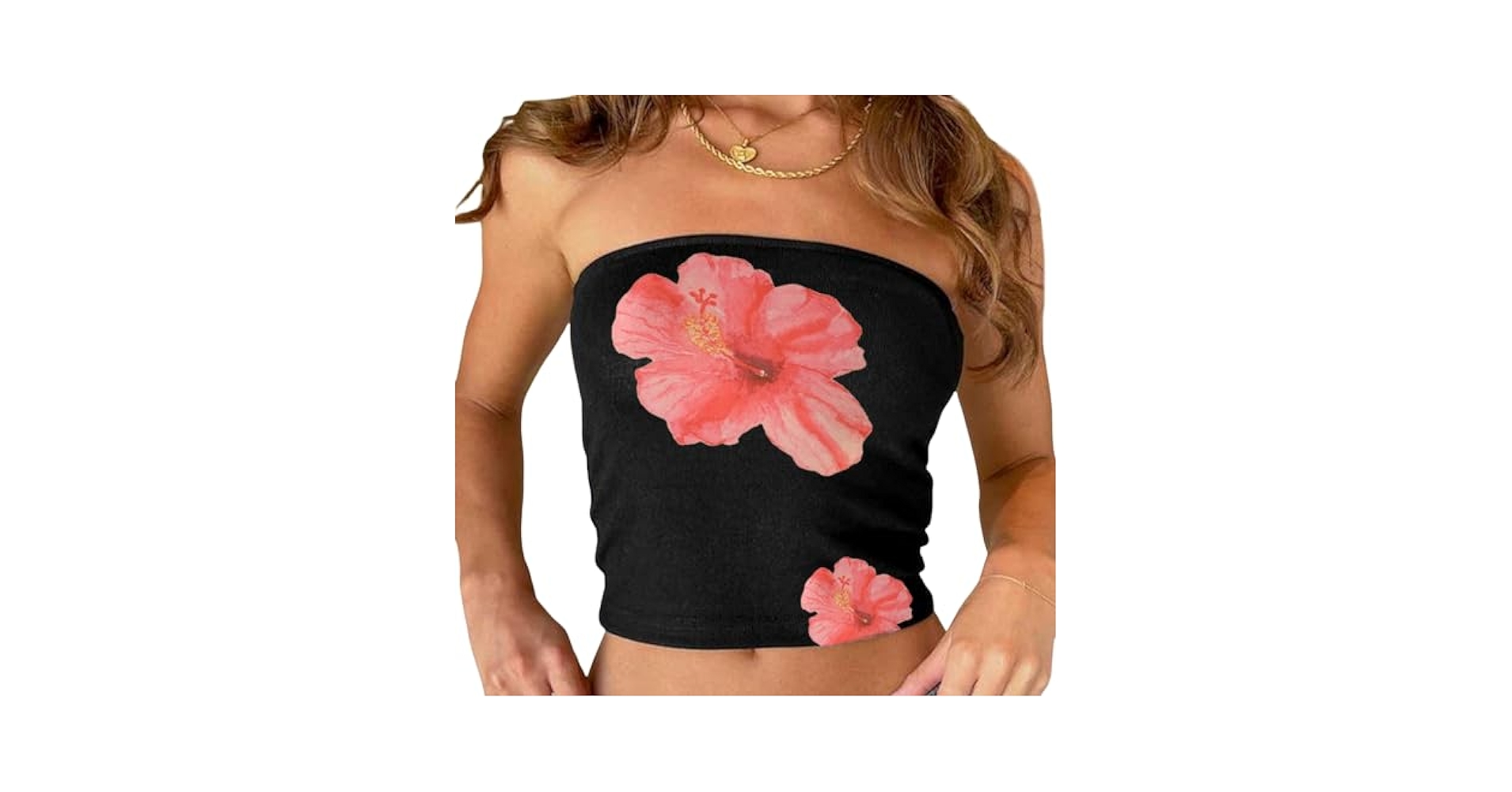Pivanzore Women's Floral Print Tube Tops Y2k Off Shoulder