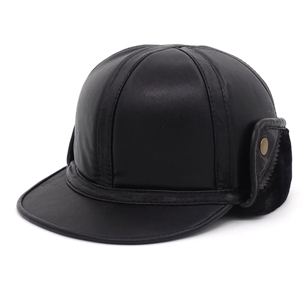 FENOKD Men's Bomber Hats Male Leather Leifeng Cap Adult Ear Protection Warm Leifeng Hat Male Winter Peaked Cap (D 3XL)?D-3XL