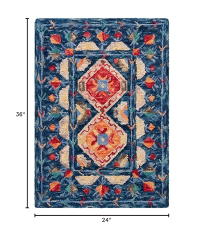 Tapete Handmade Boho de Lana 2' x 3' Navy/Orange miniatura 2