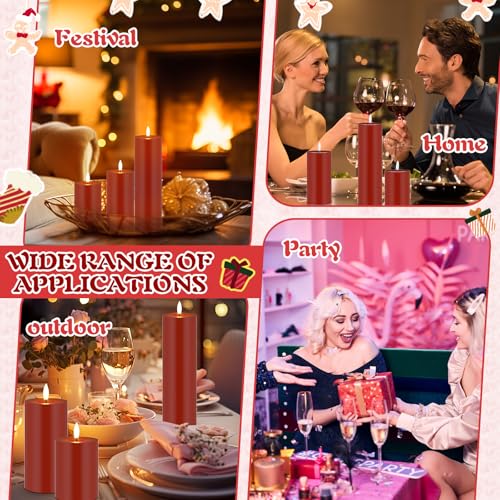 Image of Retisee 3 Pcs Fall Thanksgiving Large Flameless LED Battery Operated Candles with Remote Halloween Real Wax Candles for Indoor Outdoor Party Wedding Lights Decorations (Red)