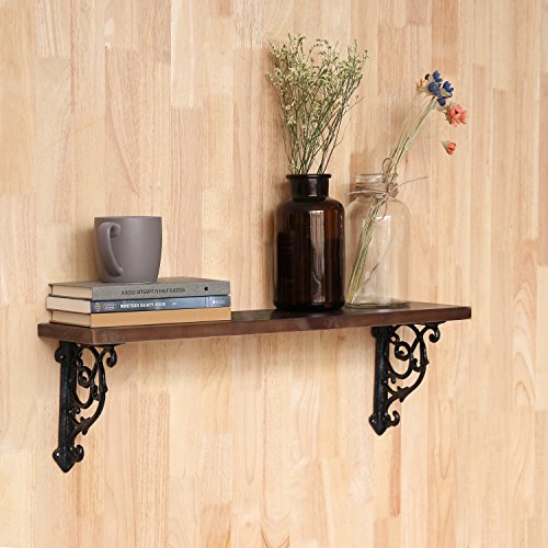 Mygift 24-Inch Floating Shelf Wood With Decorative Victorian Style Cast Iron Brackets #TOP1