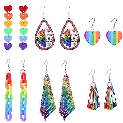6Paare Regenbogen Ohrringe LGBTQ Stolz Ohrringe Set für Damen Frauen Lesbisch Gay Regenbogen Ohrstecker LGBTQ Zubehör Homosexuell Stolz Regenbogen Schmuck Zubehör Pride Lgbtq Accessoires