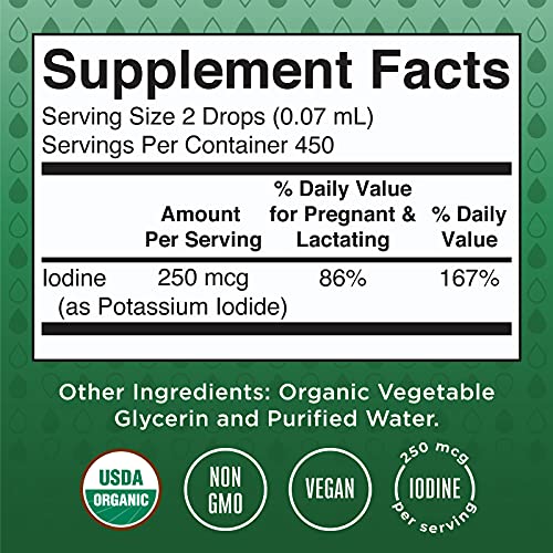 Potassium Iodide | Iodine Supplement | 1 Year Supply | Iodine Drops | USDA Organic | Nascent Iodine | Vegan | Packaging May Vary | 1 Fl Oz