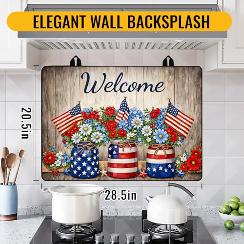 Image of Stove Top Covers for Electric Stove, Glass Stove Top Cover 28.5x20.5 in | Heat Resistant, Non-slip, Use on Electric or Ceramic Stove Protector, Dish Drying Mat, Country Floral and Flag Kitchen Decor