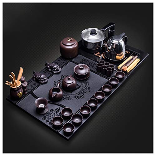 Kung Fu Tea Set With Tray Purple Sand Chinese Porcelain Gongfu Tea Set Tea Teapot Tools Home Kitchen Fully Automatic Set Of Tea Set With Automatic Water Heater Teahouse Teaware Sets Tea