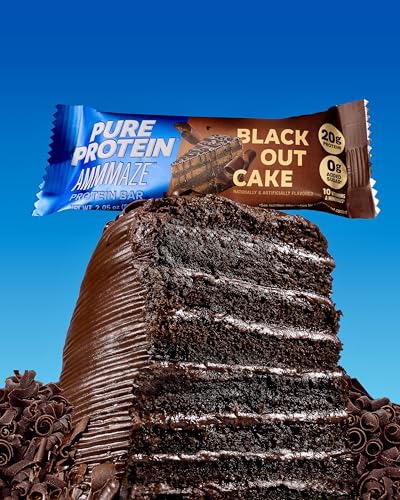Image of Pure Protein AMMMAZE Blackout Cake Protein Bars, 12 Count - 20g Protein, 3g Fiber, No Added Sugar - Chocolate Meal Replacement - On the Go Snacks