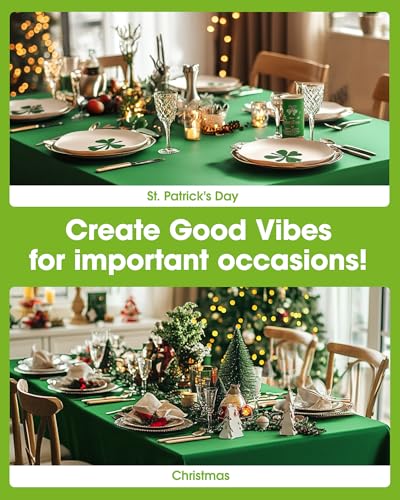 Image of Pureegg Plastic Table Cloth Disposable 20 Pack, 54 x 108 Inch Table Cloths, St Patricks Day, Christmas Decorations, Tablecloths, Rectangle, Forest, Plastic Cover, Leakproof & Sturdy, Green