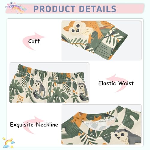 Pajama Sets Long Sleeve Cute Animals on Tree Branches Soft Comfy Sleepwear 2 Piece PJS 3-8T4