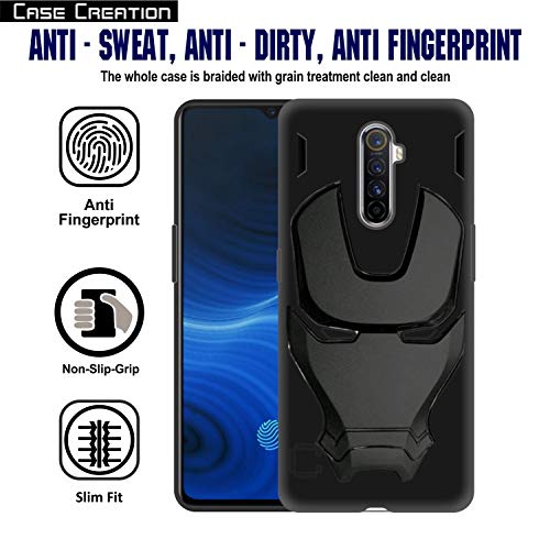 Image of COVERLY Official 3D Touch Feel Trending Avengers Logo Mask Soft Rugged Grip Silicone Iron Man Super Power Cartoon Movie Engraved Silicone Matte Back Cover for Realme X2 Pro (2019) -HD Black Avenger