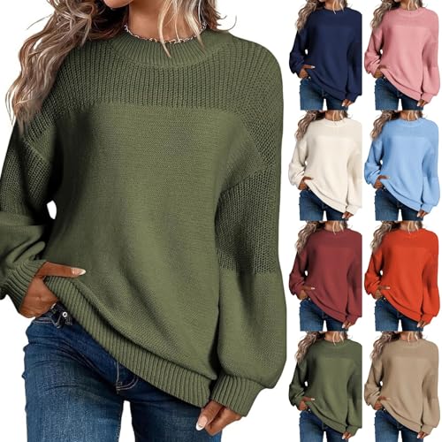 Oversized Sweaters for Women Trendy Knit Crew Neck Sweater Winter Holiday Warm Ladies Long Sleeve Pullover Sweaters