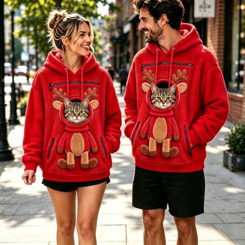Rkwins Womens Christmas Hoodie with Dog Pouch Fuzzy Fleece Pet Sweatshirts - image 2
