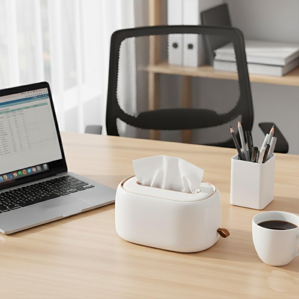 oddpod™ Premium ABS Plastic Desk Tissue Paper Holder & Wall-mounting Napkin Dispenser for Office, Living Room, Bedroom, Bathroom, Night Stand & Desk (Pearl White)