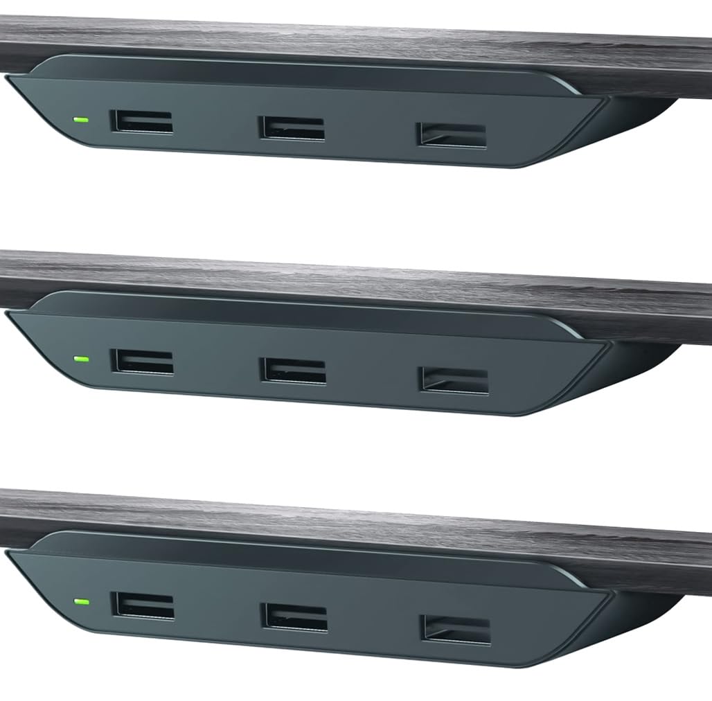 (3 Pack) Galvanox Multi Port USB Desktop Charging Station - Edge Mounted Under Desk 3-Port Charger for All Samsung/iPhone and iPad Models, Flush Mount