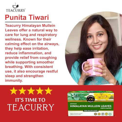 Image of Teacurry Himalayan Mullein Leaf Tea (30 TeaBags) - Organic Herbal Detox Mullein Leaves - Supports Lung Cleanse, Immunity & Relaxation - Caffeine-Free Herbal Tea Bags