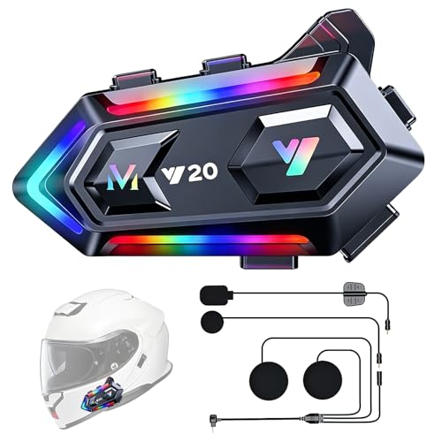 Kit Bluetooth Casque Moto, Intercom Moto Bluetooth 5.3 sans Fil 300M avec Double Puce, Kit Main Libre Moto, HiFi 40mm, Réduction de Bruit DSP/CVC, Réponse...