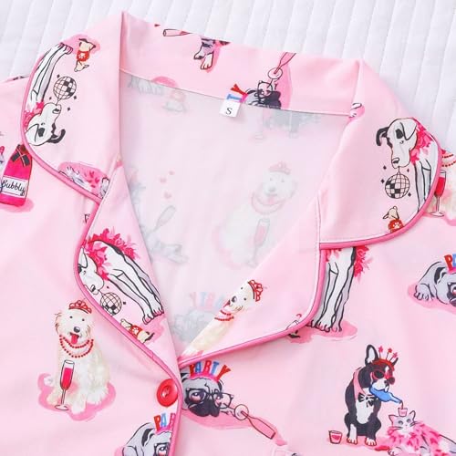 Halloween Pajamas Women Comfy Button Down Short Sleeve Top and Shorts 2 Piece Cute Pj Set pink halloween Sleepwear4