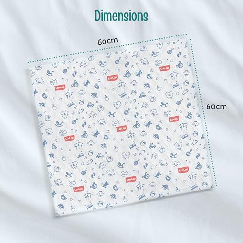 Image of LuvLap Disposable Baby Underpad Cum Changing Mats, 30 Count 60x60 CM Waterproof Pads for Baby, Breathable Underpads act as 100% Water Proof Bed Protector, Non Slip Backsheet, Hypoallergenic