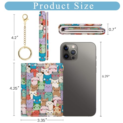 Image of Jogjam Womens Wallet, Small Cat Slim RFID Blocking Card Wallets, Cute Trifold PU Leather Card Holder Wallet Organizer, Mini Pocket Cash Wallet with 7 Card Slots ID Window for Girls Ladies Girlfriend