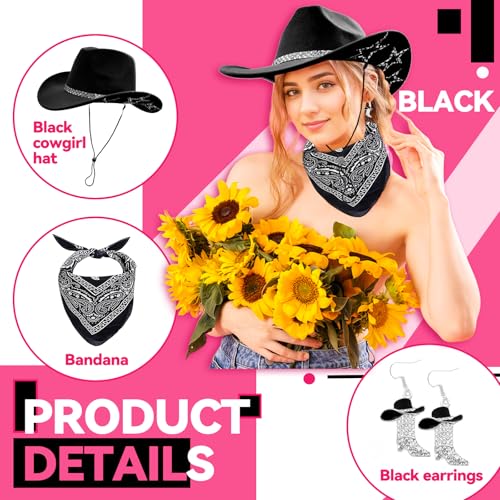 Image of SHENYI Cowgirl Hat and Bandana and Heart Sunglasses Glitter Rhinestone Star Cowboy Hat Western Sparkly Hats for Women Men