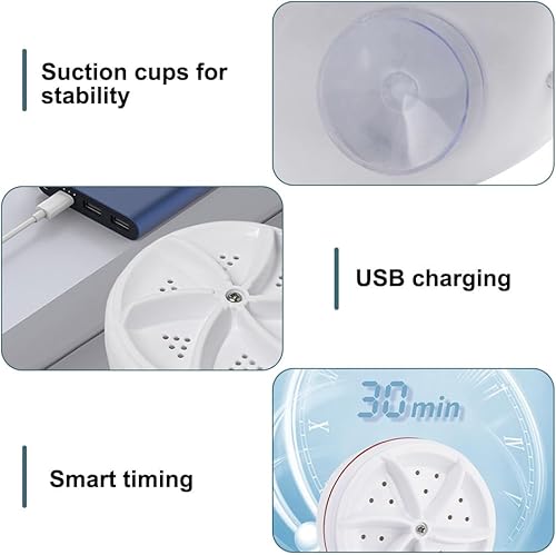 Miniatura 2 de Lavadora de ropa interior para calcetines, lavadora portátil de turbina USB con ventosas y apagado de 30 minutos para limpiar la ropa interior de