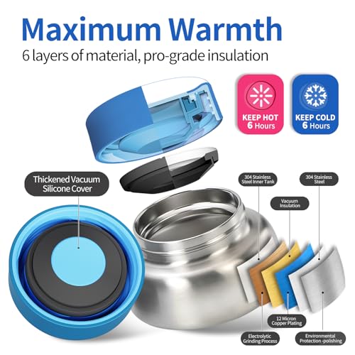 Image of Bento Box for Kids with Thermos, [Large Capacity] Insulated Kids Lunch Box with 4 Compartment for Ages 3+, Drop-Proof & Dishwasher Safe Lunchbox Container Blue