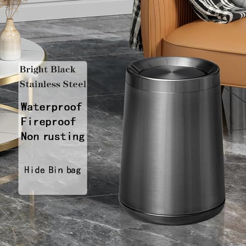 Image of 10 L /2.6Gallen,Swing Lid Trash Can,Brushed Stainless Steel Garbage Can with Flipping Lid,for Bathroom, Kitchen,Living Room,Bedroom,Hotel (Black Gold)