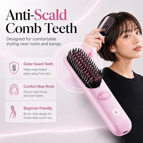 Cepillo alisador de pelo portátil inalámbrico rosa miniatura 5