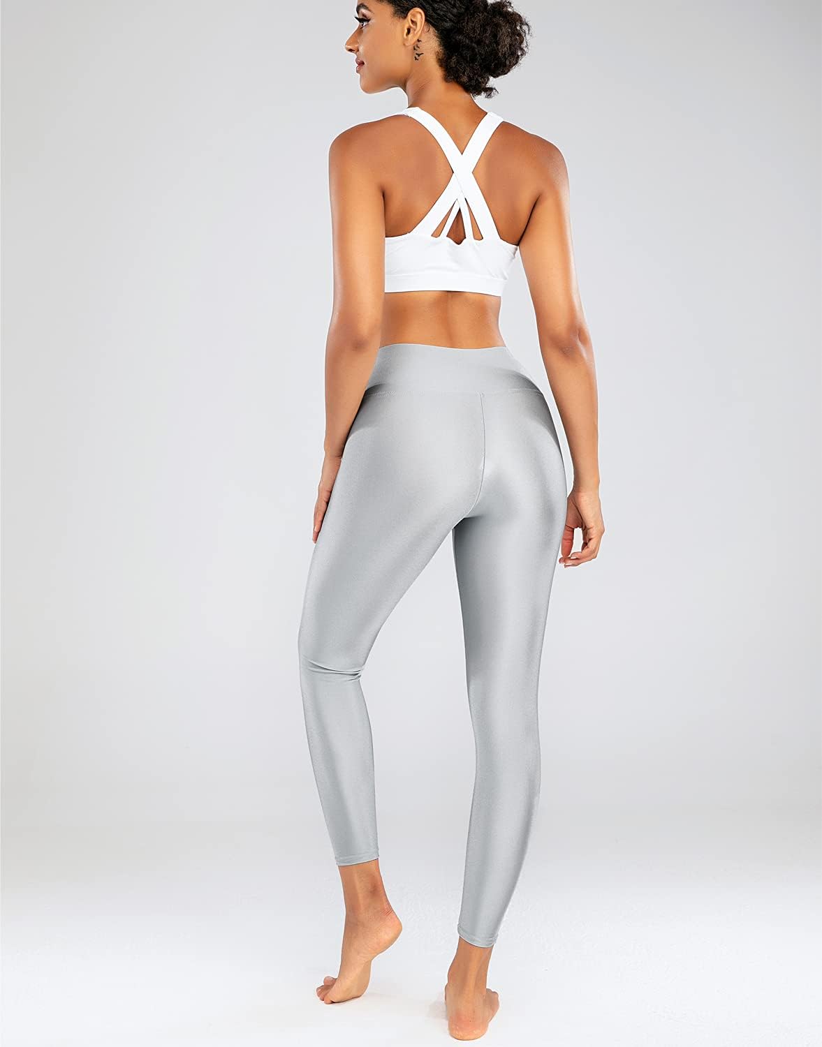 Sghenr Women's High Waisted Yoga Pants Tummy Control Shiny Sports Tights Workout Leggings - Image 5