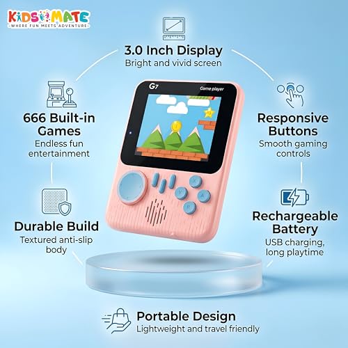 Image of Kidsmate Handheld Gaming Console Video Game for Kids with 666 Built-in Retro Games | Rechargeable Battery, Compact Design with TV Connectivity for Big Screen Play | Ideal for Fun & Learning (Pink)