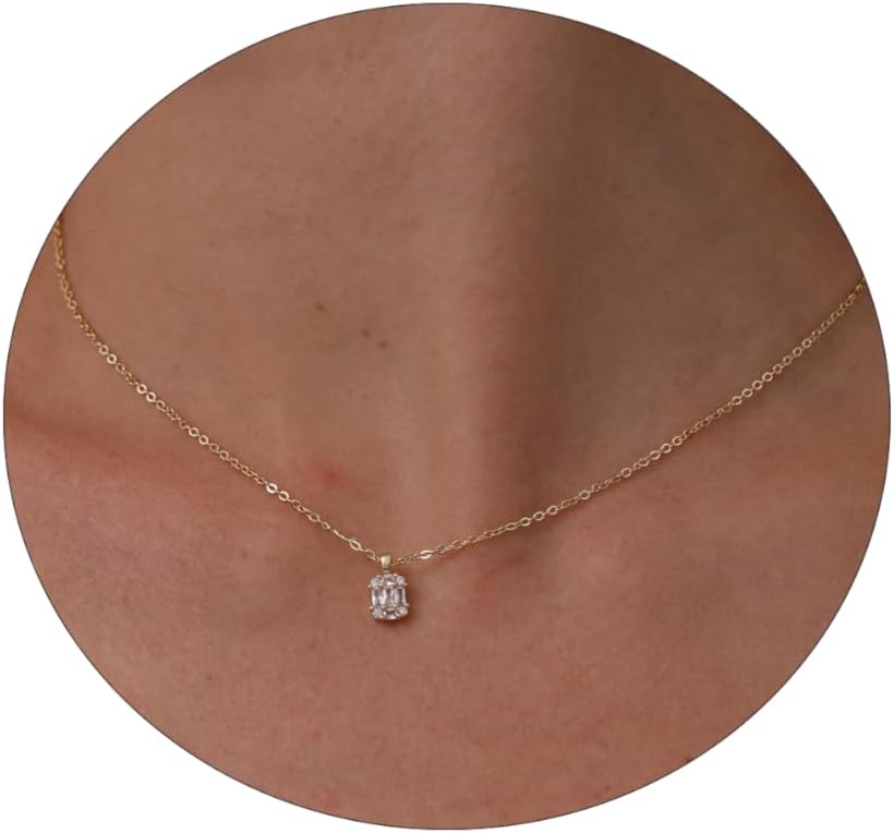 VIROMY Diamond Necklaces for Women 14k Gold Plated Dainty Gold Necklace Silver Necklace for Women Simple Gold Paperclip Choker Necklaces for Women Trendy Women CZ Chain Necklace Layered Necklaces