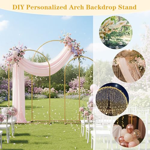 Image of RUBFAC Metal Arch Backdrop Stand Set of 3 (6FT & 6.6FT & 7.2FT), Gold Wedding Arch Frame Balloon Arch Backdrop Stand for Birthday Party Baby Shower Anniversary Graduation Ceremony Decoration
