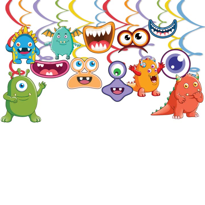 Festiko® Monster Birthday Party Decorations,Happy Birthday Decoration, Monster Theme Decoration for Kids Boys Adults Party Supplies Theme 12 Pcs Swirls