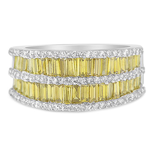 Original Classics 14K White Gold Treated Yellow Baguette and Round Diamond Modern Ring Band (2.20 Cttw, Yellow Color, I1-I2 Clarity) - Size 7-1/4