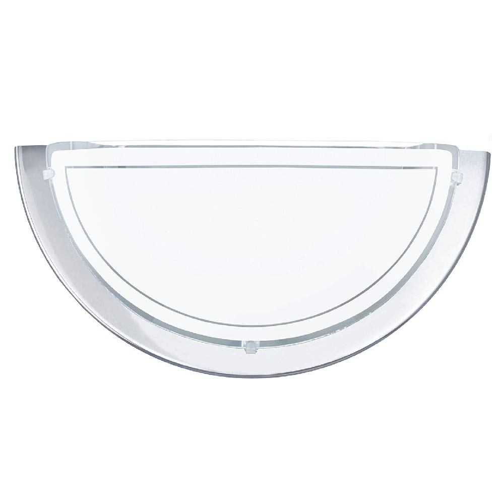 Britalia Polished Chrome - Single Polished Chrome Metal & Decorative White Painted Glass Modern Half Circle Flush Wall Light | 29Cm Wide | 1 X Es E27 Lamp Bulb Required (Not Included) | 240 Volts