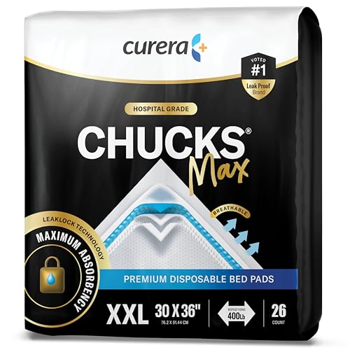Chucks® MAX Hospital Bed Pads Disposable Adult 30 x 36 Breathable Incontinence Pads - XX-Large Pee Pads for Adults - Heavy Duty 10X Absorbency Underpads - 400 Lbs. Patient Repositioning [26 Count]