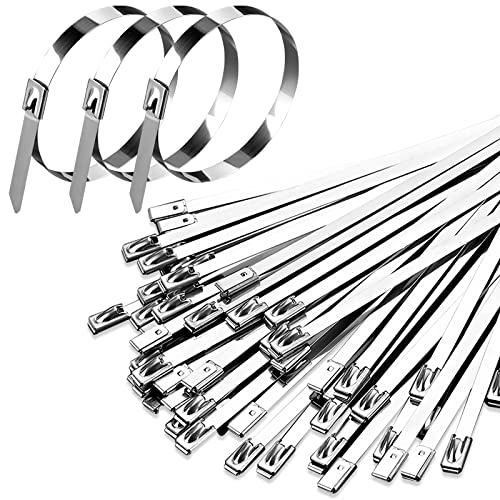 YUTOU Pack of 50 Stainless Steel Cable Ties 4.6 x 200 mm Self-Locking Cable Ties Metal Rustproof Multi-Purpose Durable Stainless Steel Ties for Organising Cables Workshop
