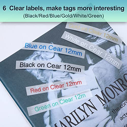 Image of COLORTY Replacement for Brother P-Touch Label Maker Tape TZe 12mm 0.47 Clear Ribbon Laminated TZ Color on Transparent Refills for Ptouch PT-D210 D220 H110 1000 1280 D400 Cube, 1 /2 inch x 26.2', 6 Pack