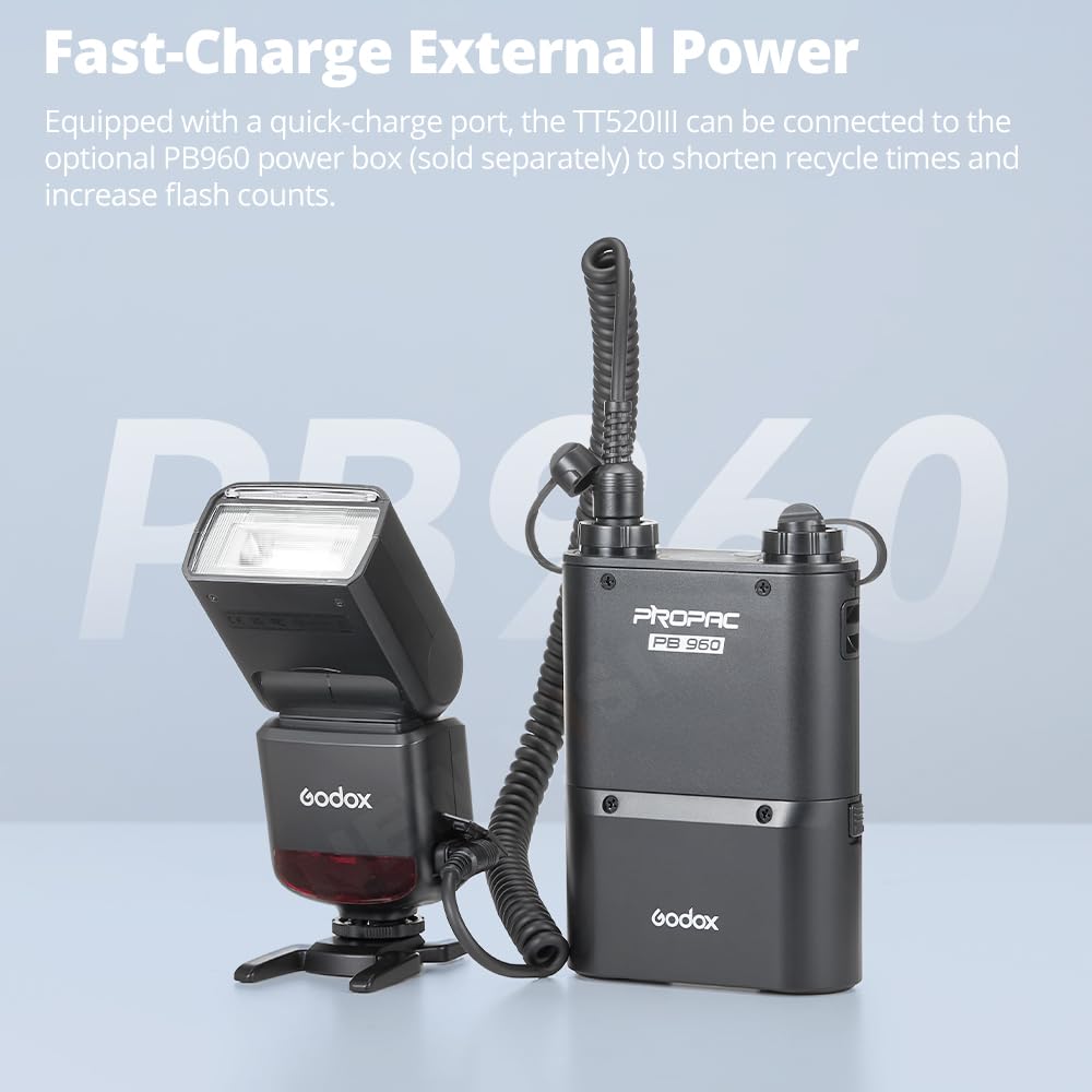 GODOX TT520 III - Flash de cámara universal Speedlite, con disparador inalámbrico GN33 433 MHz, receptor inalámbrico, modos S1/S2, 8 niveles de potencia, compatible con cámaras Canon, Nikon, Pentax