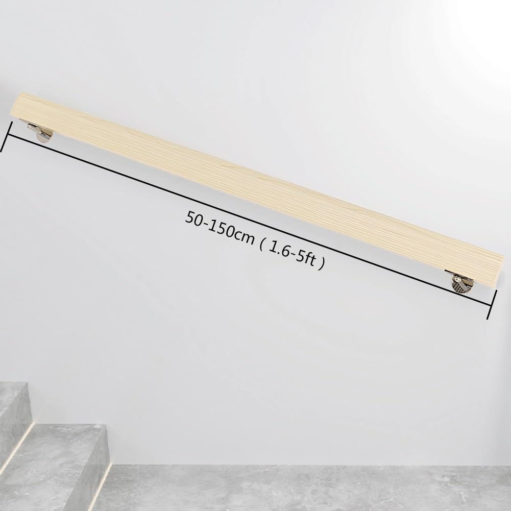 Corrimano per Scale Interne da 50-150 cm, Ringhiera per Scale Legno Rotondo, Barra di Supporto di Sicurezza Antiscivolo, Passamano per Corridoio, Attico, Villa, Asilo, Casa(120cm/4ft)