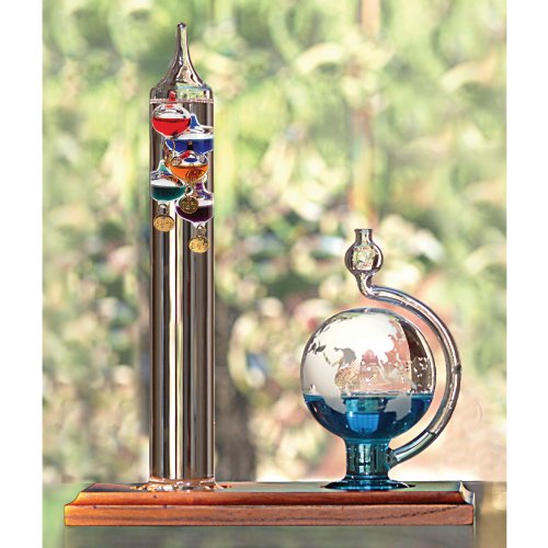 AcuRite 00795A2 Galileo Thermometer with Glass Globe Barometer, Barometer Set, Glass/Wood, 3