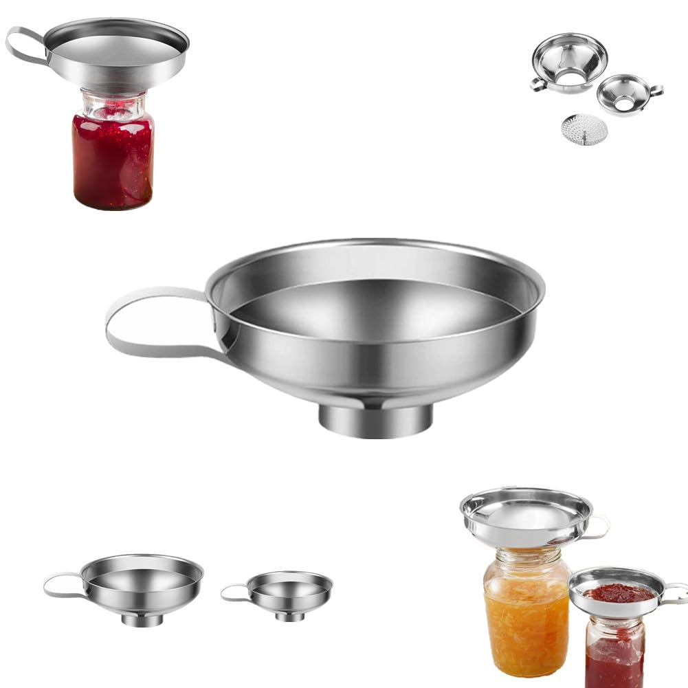 Funnel with Strainer for Wide and Regular Mason Jars, Stainless Steel Canning Funnels Set, Wide-Mouth Funnels for Kitchen Use, Canning Supplies Kit