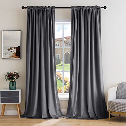 Image of MIULEE Grey Blackout Velvet Curtains Drapes 72 Inch Long 52 inchx72 inch Bedroom | Luxurious Bedroom Living Room Decor, Room Darkening, Thermal Insulated, Rod Pocket Design, Super Soft Fabric